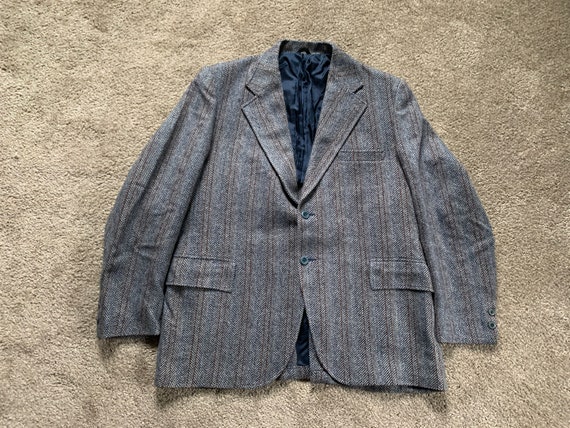 Vintage 70s JB Blue Orange Herringbone Tweed Sport Coat 44