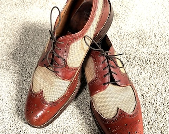 Vintage 50s Florsheim Reddish Brown Ventilated Mesh Spectator Shoes 11C