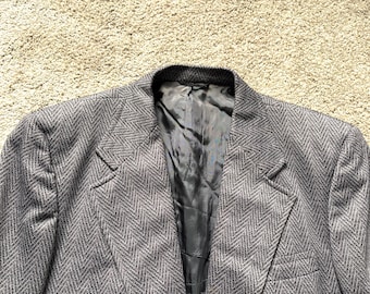 Giacca sportiva vintage in maglia grigia a zigzag H.O. Nichols, anni '70, taglia 42