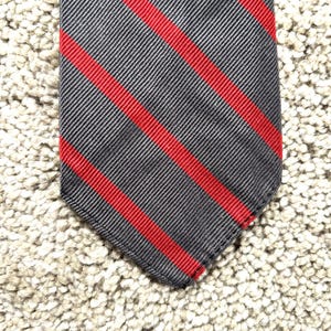 Vintage 60s Brooks Brothers Unlined Gray Red Regimental Stripe Repp Tie