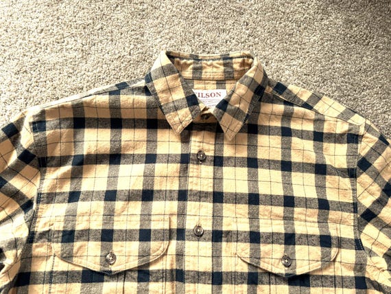 Filson, Vintage Filson Gold Black Plaid Flannel Shirt Small