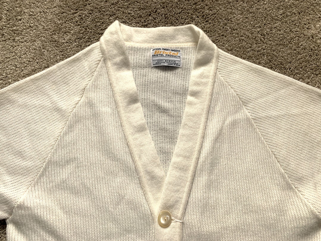 Vintage 70s Bristol White Blue Varsity Cardigan Sweater 40 - Etsy