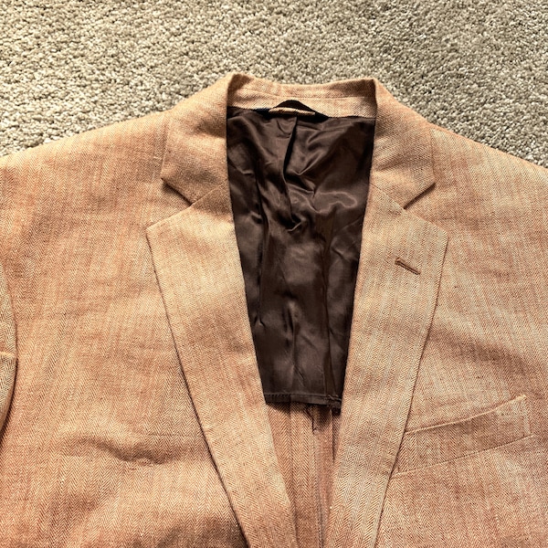 Newer Vintage Brooks Brothers Regent Peach Herringbone Linen Sport Coat 42R