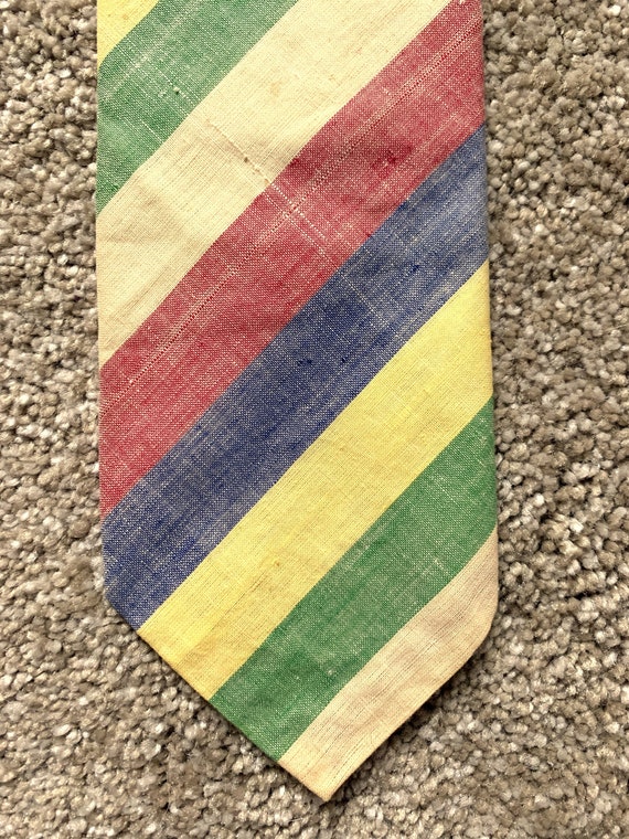 Vintage 70s Rooster Bright Striped Madras Tie