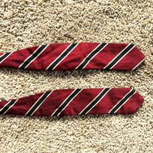 Vintage 60s Brooks Brothers Red Black Silver Regimental Stripe Repp Bowtie