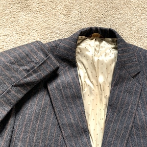 Newer Vintage Southwick Gray Brown Striped Flannel Suit 47S, 41x29