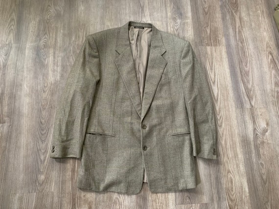 Vintage 90s Pal Zileri Beige Green Plaid Cashmere Sport Coat 40R