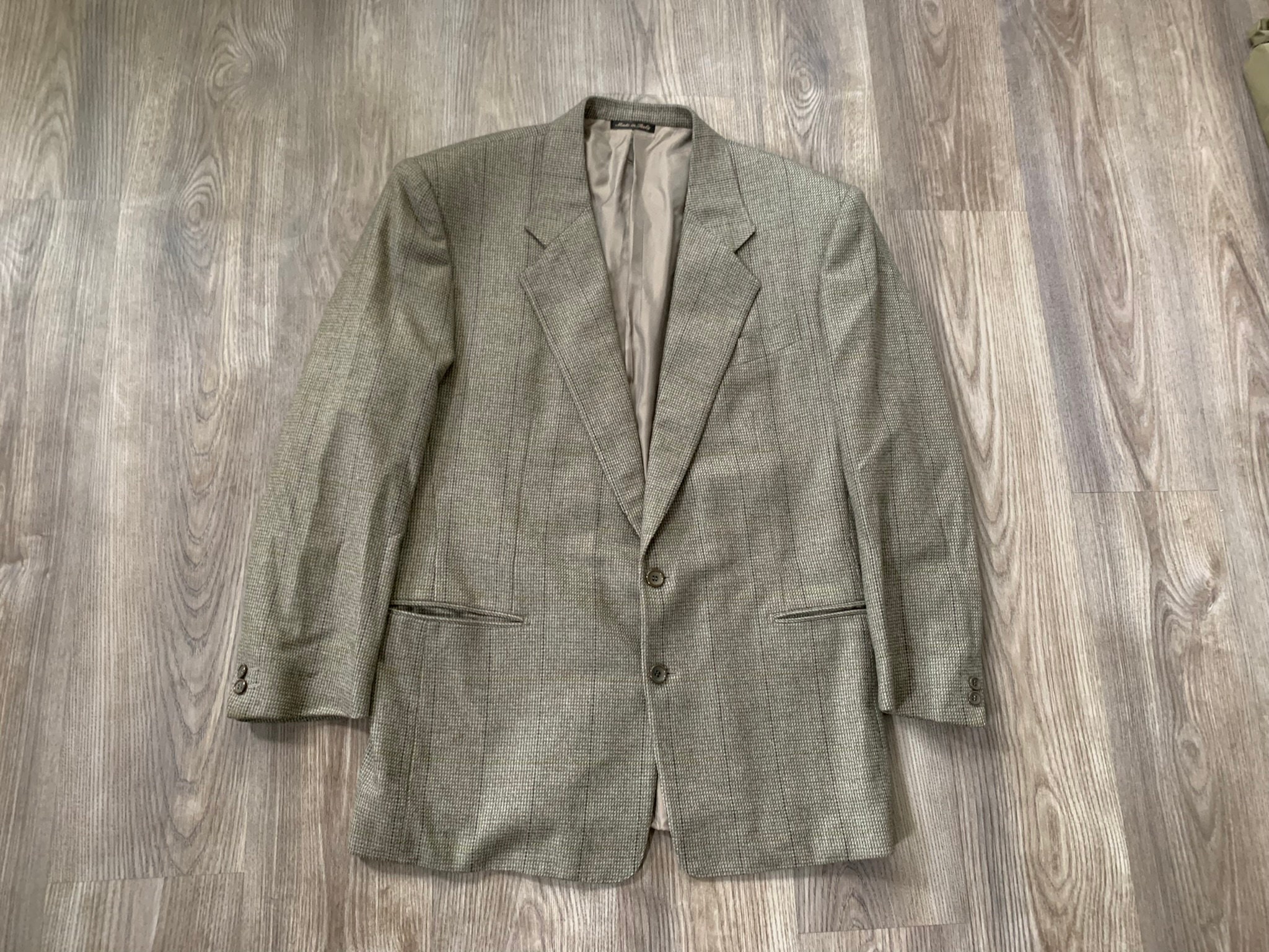 Vintage 90s Pal Zileri Beige Green Plaid Cashmere Sport Coat 40R