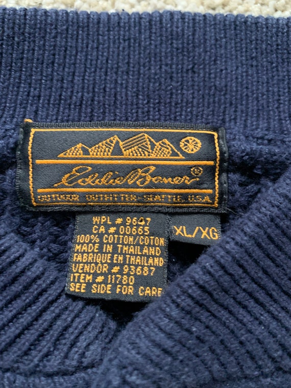 Vintage 80s Eddie Bauer Blue Henley Sweater XL - image 5