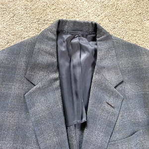 Vintage 80s Hickey Freeman Gray Blue Plaid Sport Coat 44