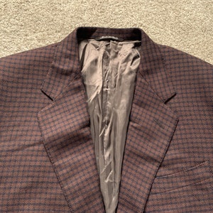 Vintage 90s Canali Wool Cashmere Blend Red Black Plaid Sport Coat 42R