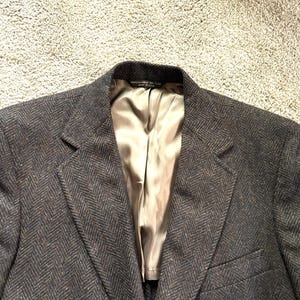 Vintage 80er Jahre Jagdmarke Braun Herringbone Tweed 3 Rolle 2 Sack Sport Mantel 38S