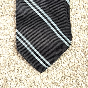 Vintage 60s Cable Car Clothiers Black Blue Regimental Stripe Repp Unlined Tie