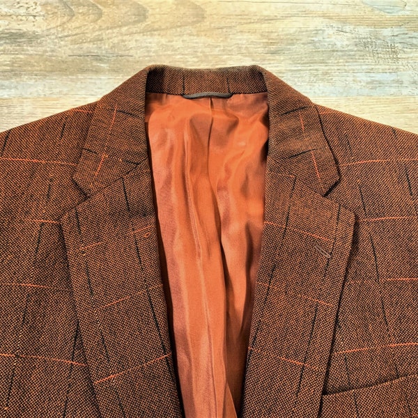 Vintage 50s Varsity Town Clothes Burnt Orange Black Atomic Fleck Sport Coat 42-44