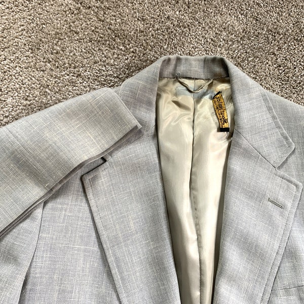 Vintage 70s Southwick Ice Blue Slubby Fleck Suit 42R, 38x30