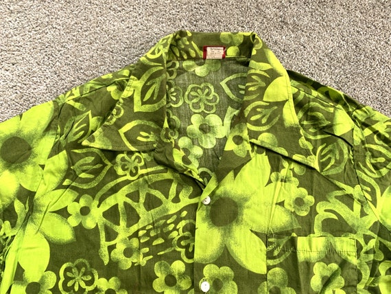 Vintage 60s Sears Green Floral Hawaiian Shirt XL - image 1