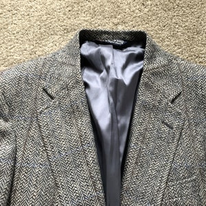 Vintage 80s Austin Reed Gray Herringbone Striped Tweed Sport Coat 38-40