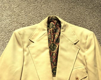 Vintage 70s Towncraft Yellow Whipcord Belted Back Sport Coat 40L
