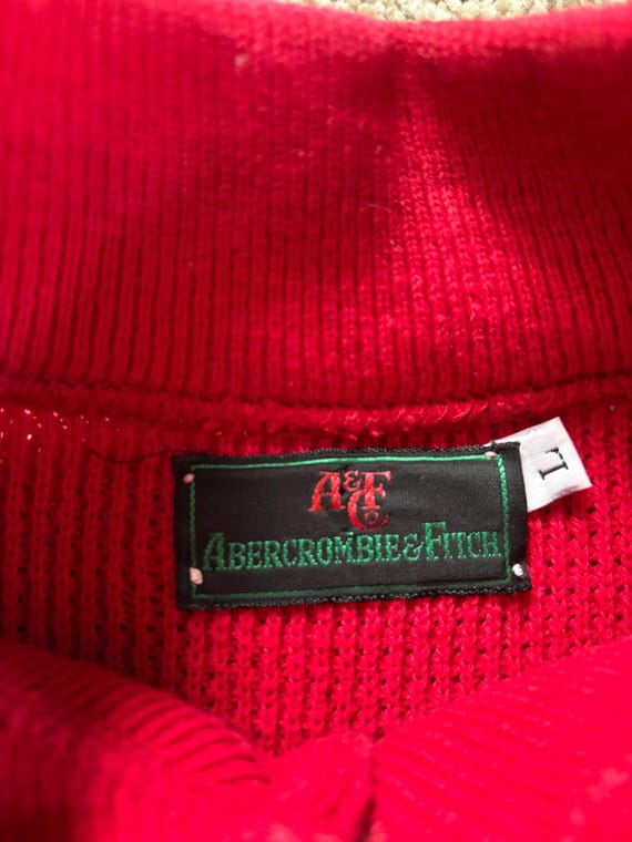 Vintage 80s Abercrombie & Fitch Red Gray Striped Henley Sweater