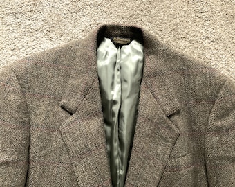 Vintage 80s Southwick Beige Green Multicolor Plaid Heavy Tweed Sport Coat 43 Tall