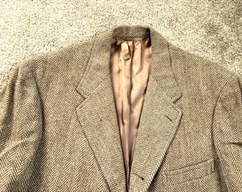 Vintage BROOKS BROTHERS Brown & Orange Windowpane Tweed Sport Coat