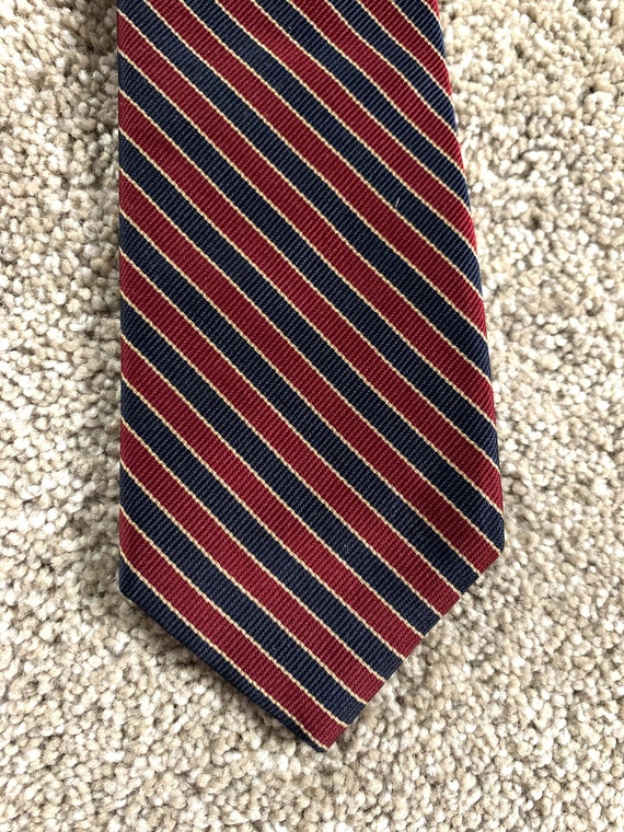 Vintage 80s Lands End Red Blue Repp Stripe Tie