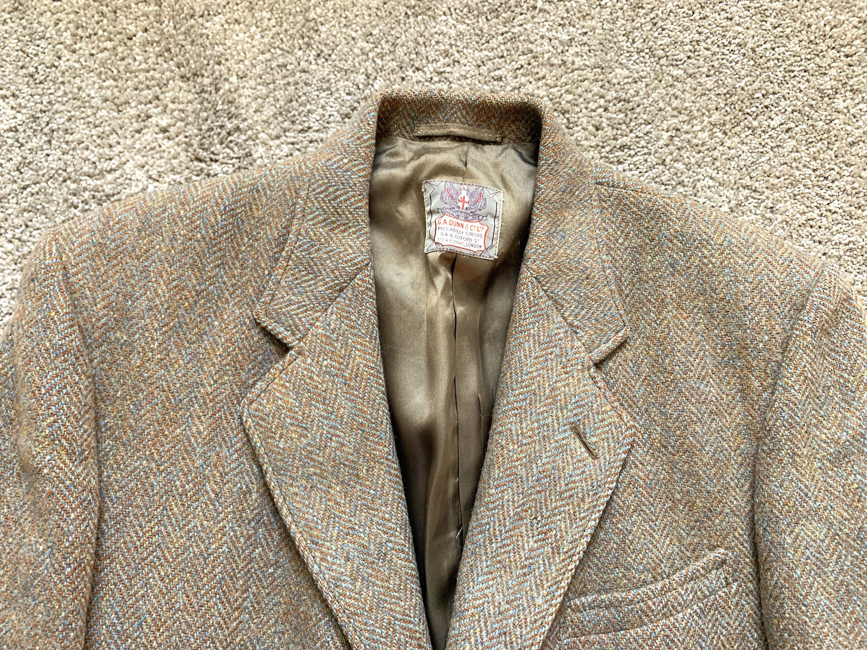 Vintage 30s Dunn & Co Blue Brown Herringbone Harris Tweed Sport