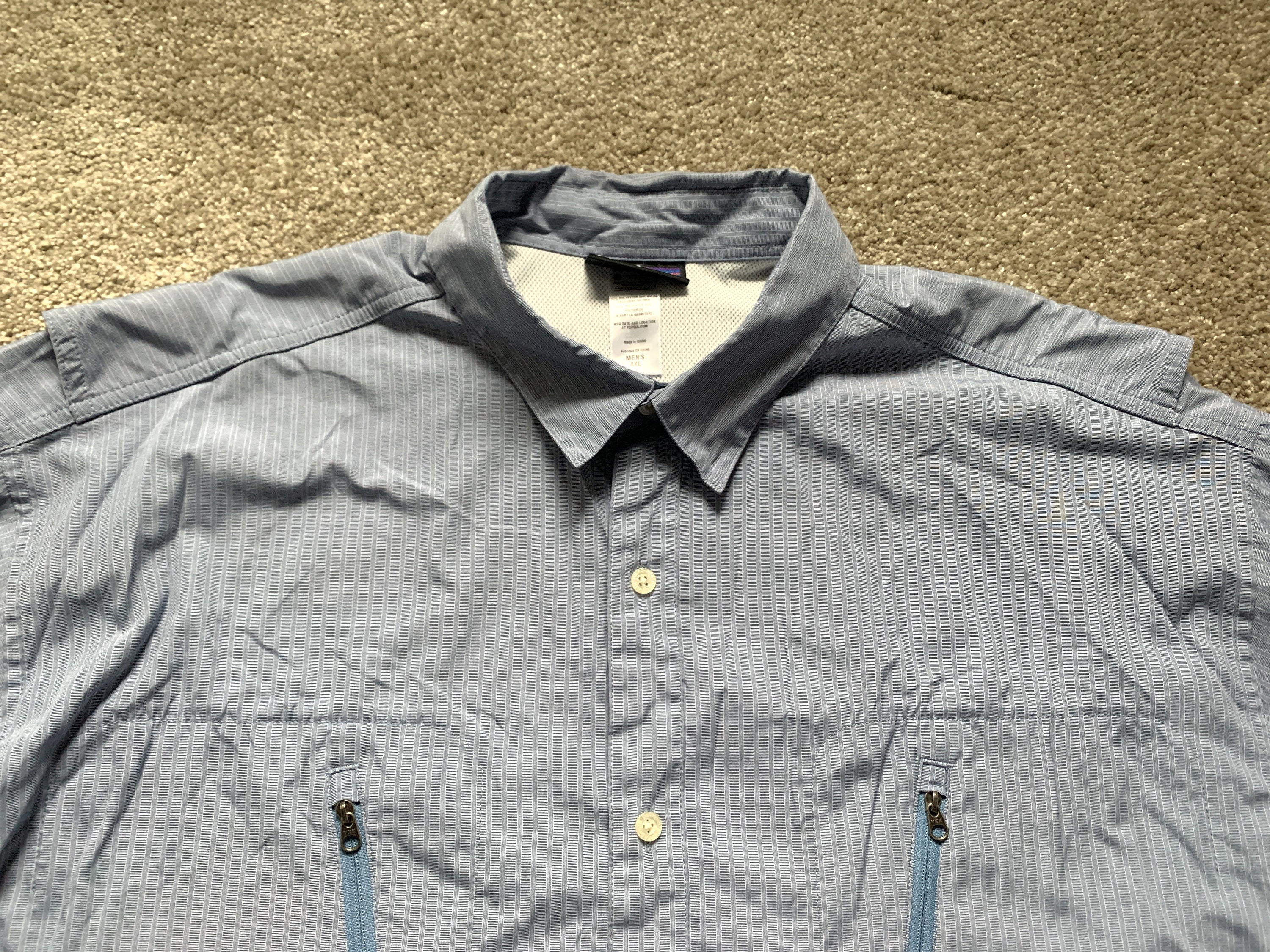 Patagonia Fishing Shirt Mens Large Gray Plaid Short Sleeve Vented Shirt