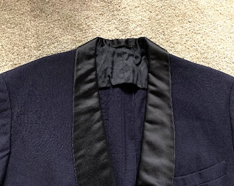 Vintage 50s 1955 Dated Richman Brothers Midnight Blue Shawl Collar Tuxedo Jacket 40