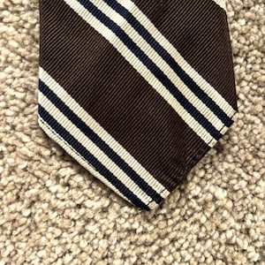 Vintage 60s Brooks Brothers Brown Silver Blue Regimental Stripe Repp Tie Unlined