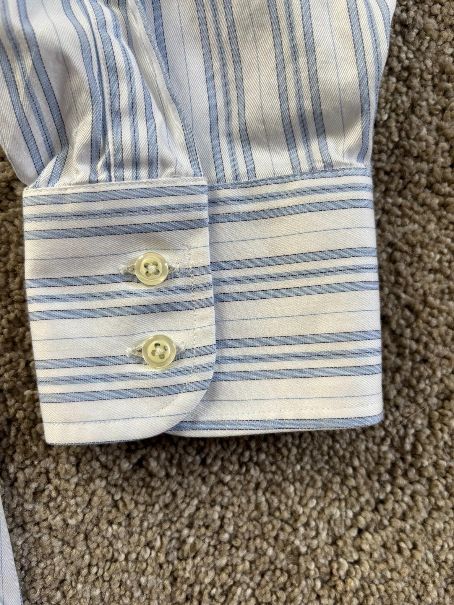 Vintage Brooks Brothers USA Made White Blue Striped Dress Shirt 16