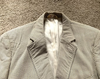 Vintage 80s Woodhouse & Lynch Blue White Seersucker Sport Coat 42