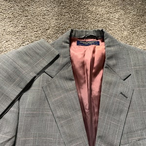 Vintage 80s Brooks Brothers Brooks-Blend Gray Glen Plaid Suit 43L 35x30