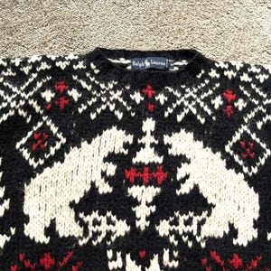 Vintage 90s Ralph Lauren Hand Knit Bear Snowflake Sweater Medium