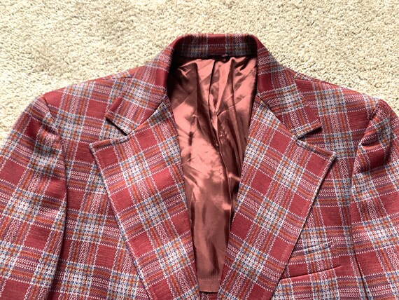 Vintage 70s Carolcrest Red Blue Plaid Sport Coat 38 40 Etsy