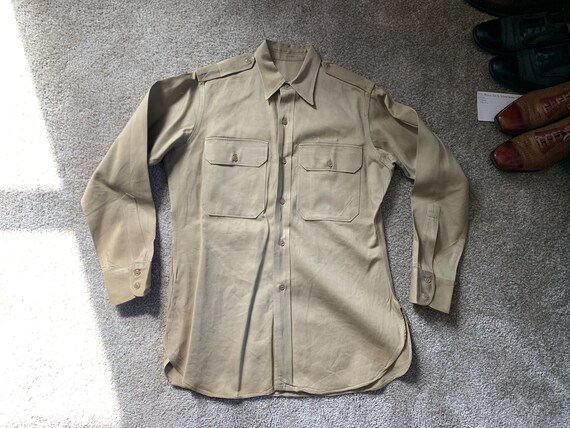 Vintage 40s Khaki Military Shirt World War 2 15 1… - image 2