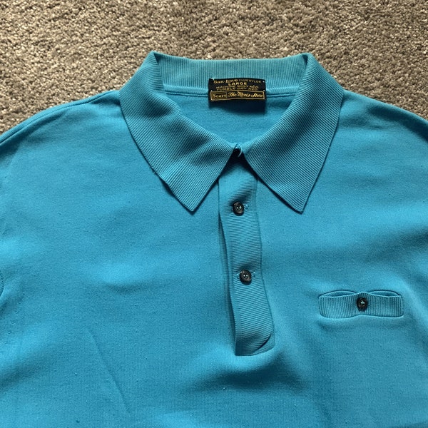 Vintage 60s Sears Ban-Lon Bright Blue Mod Polo Shirt Large