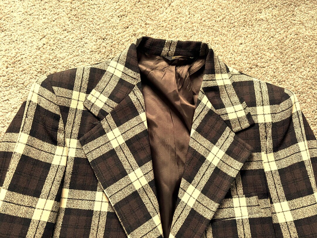 Vintage 70s Brown Tan Plaid Sport Coat 36 - Etsy
