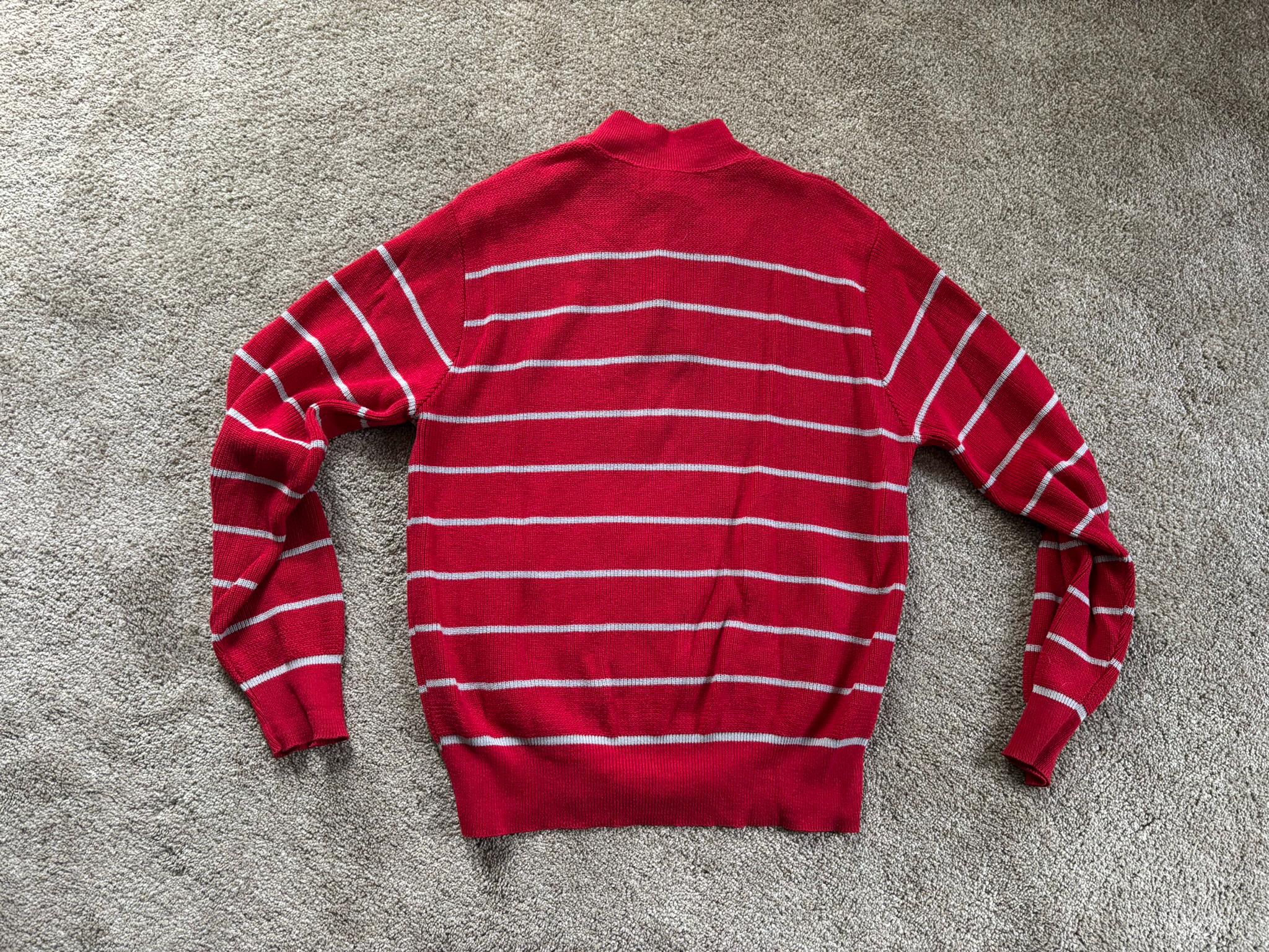 Vintage 80s Abercrombie & Fitch Red Gray Striped Henley Sweater