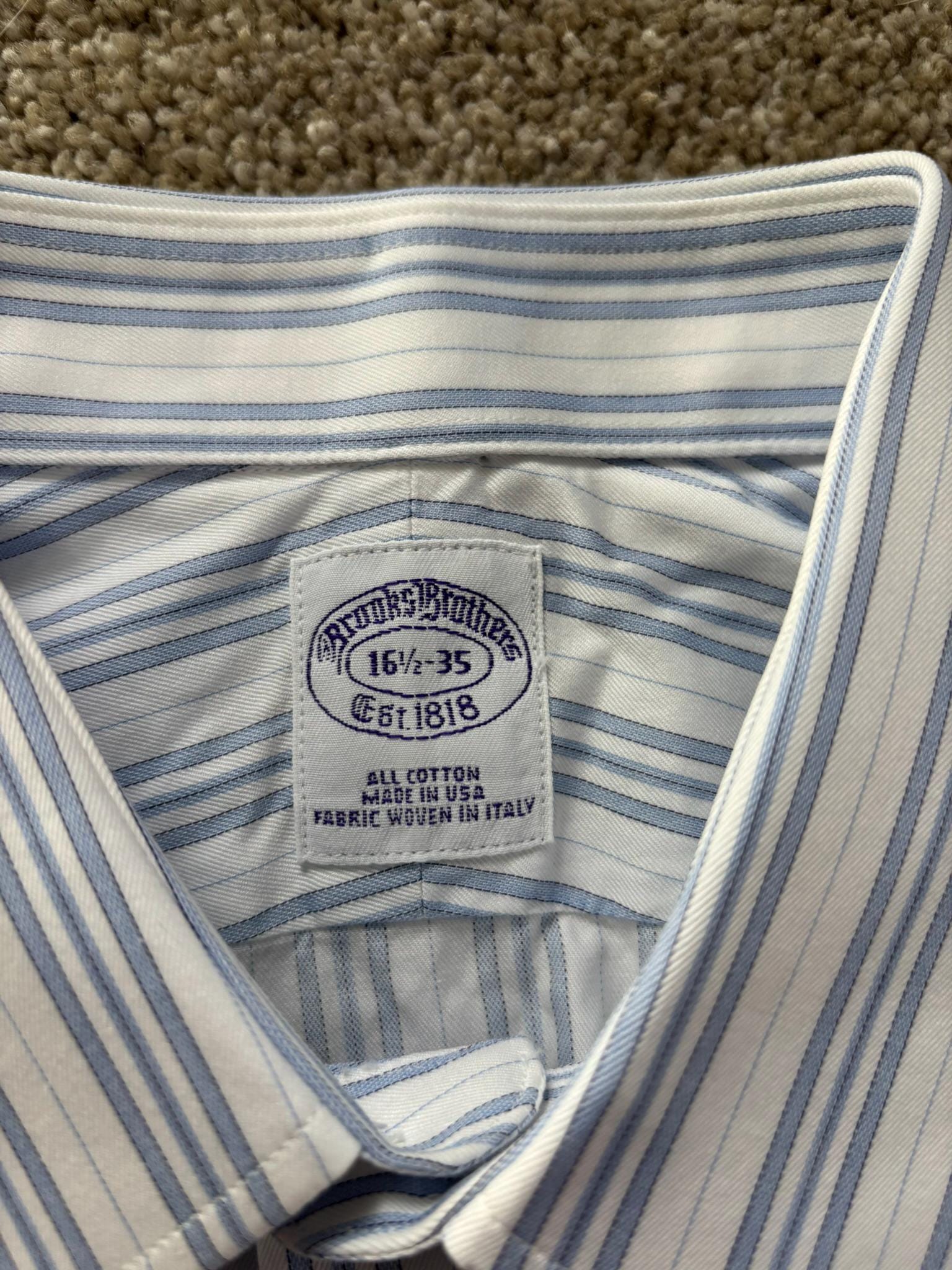 Vintage Brooks Brothers USA Made White Blue Striped Dress Shirt 16