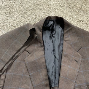 Vintage 60s Hart, Schaffner, & Marx Brown Blue Windowpane Plaid Suit 42, 39x28