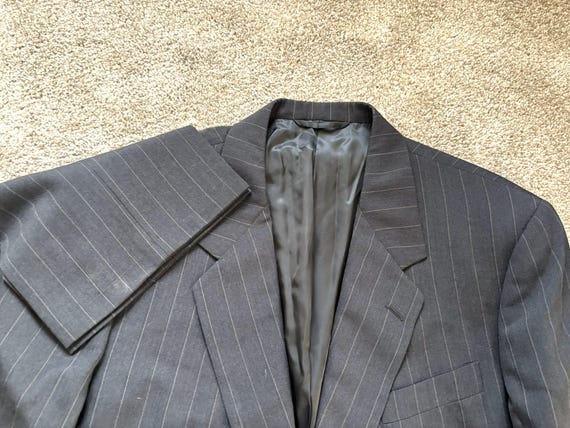Gieves & Hawkes, Vintage 90s Gieves & Hawkes Bespoke Charcoal Pinstriped Suit 42-44, 36x30