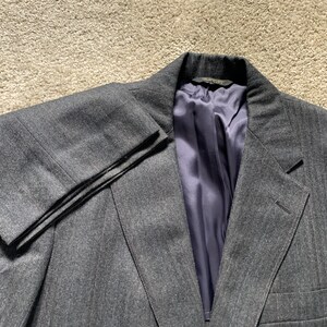 Vintage 80s Chesterford Clothes Gray Herringbone Flannel Sack Suit 3 Roll 2 40, 38x32