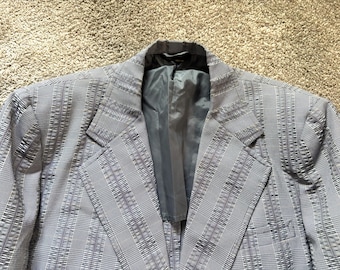 Vintage 70s Blue Plaid Seersucker Sport Coat 42R
