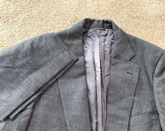 Vintage 80s Norman Hilton Dark Gray Multicolor Glen Plaid Flannel Sack Suit 40R, 33x30