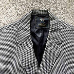 Vintage 60s Hart, Schaffner & Marx White Black Hounstooth Overcoat 46