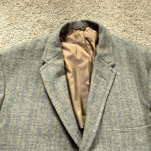 Vintage 50er Jahre Richman Brothers Hellgrün Blau Orange Gestreifte Tweed Sport Jacke 44-46