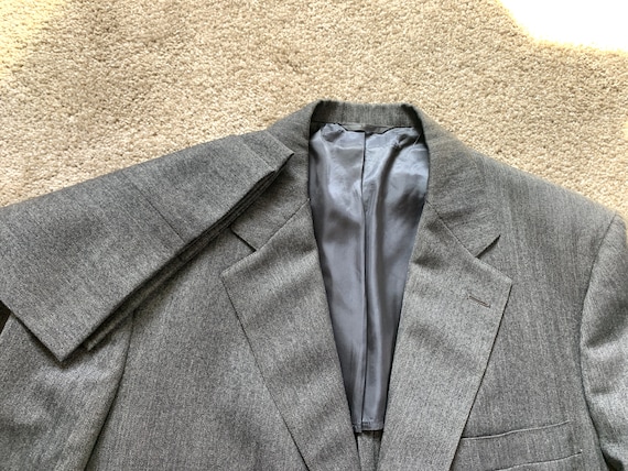 Vintage 80s Brooks Brothers Charcoal Herringbone Sack Suit 42