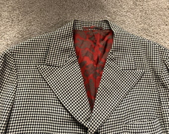 Vintage 70s 1971 Dated Dunhill Custom Tailors White Black Houndstooth Mod Sport Coat 44