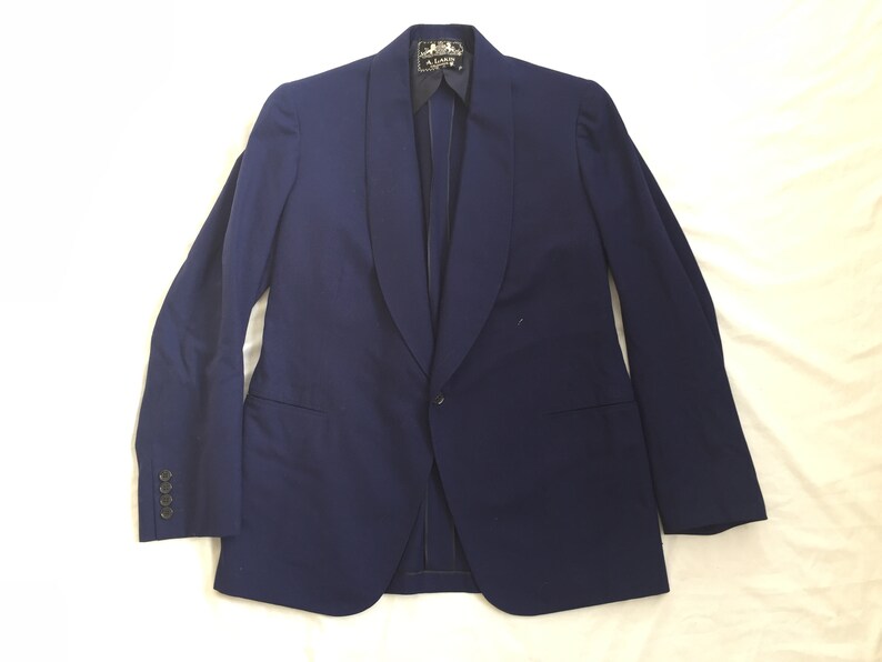Vintage 40s 1940 Dated A Lakin Bespoke Dark Blue Shawl Collar Sport Coat 36
